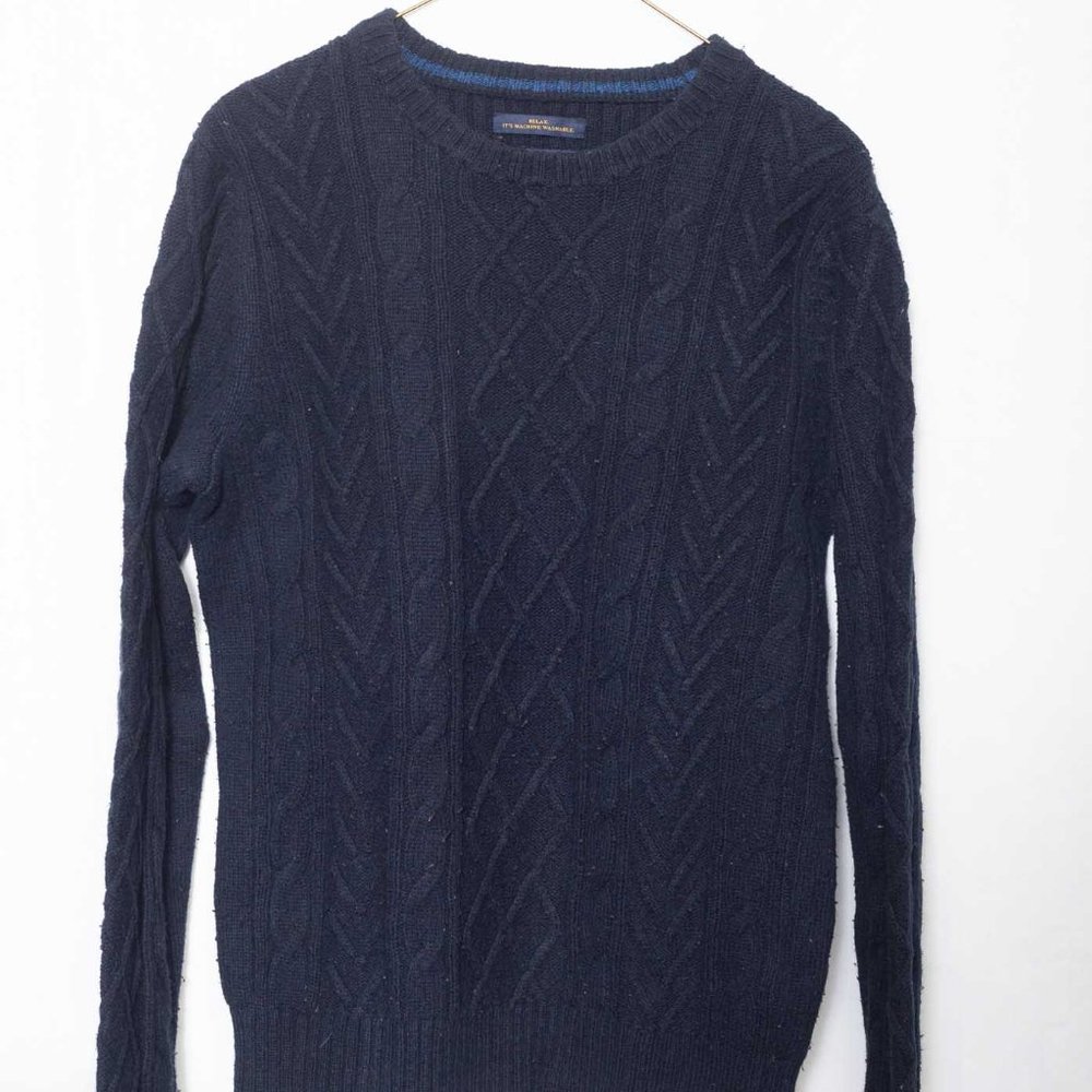 American Eagle Cable Knit Designed Sweater Blue Men's Medium